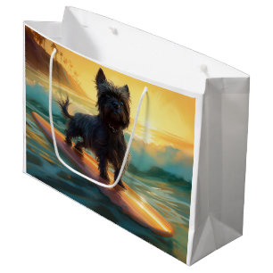 Grand Sac Cadeau Peinture de surf sur la plage de l'Affenpinscher
