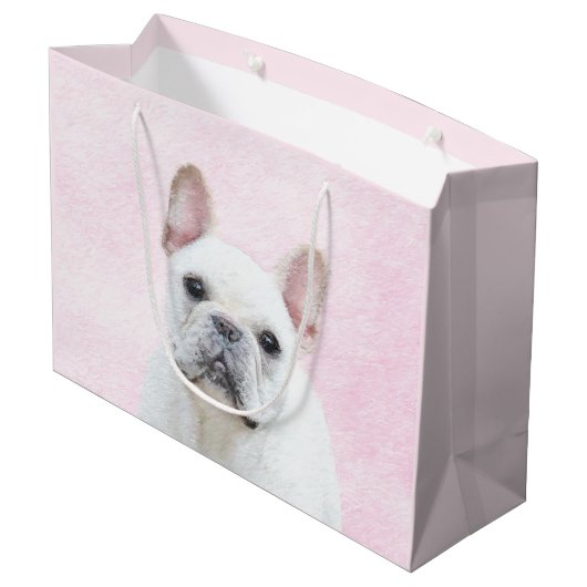 Grand Sac Cadeau Peinture française de Bulldog (Crème/Blanc) (Dos Angle)