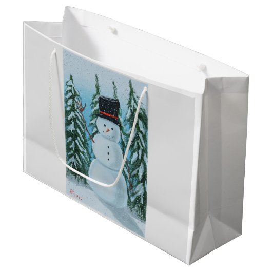 Grand Sac Cadeau Peinture numérique Snowman (Devant Angle)