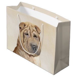 Grand Sac Cadeau Peinture Shar Pei - Cute Original Chien Art