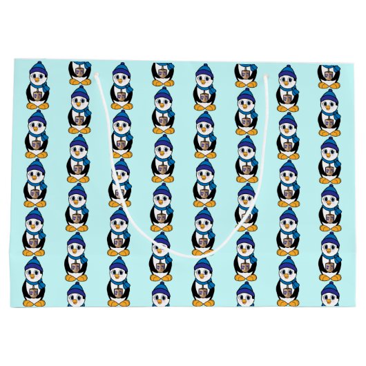 Grand Sac Cadeau Penguin tenant un rêve à Hanoukka (Dos)