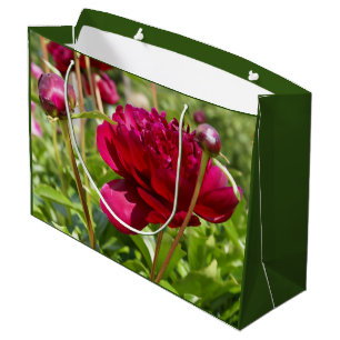 Grand Sac Cadeau Peonées de velours de Maron foncé
