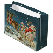 Grand Sac Cadeau Père Noël Antique Sleigh Reindeer (Devant Angle)