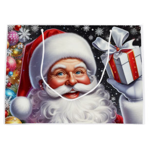 Grand Sac Cadeau Père Noël classique avec cadeau et ornements