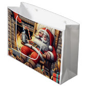 Grand Sac Cadeau Père Noël dort Noël (Devant Angle)