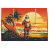 Grand Sac Cadeau Père Noël et Surfboard Retro Surfing Beach Noël (Dos)