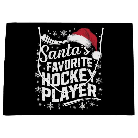 Grand Sac Cadeau Père Noël Joueur de hockey favori Pyjama Noël (Devant)