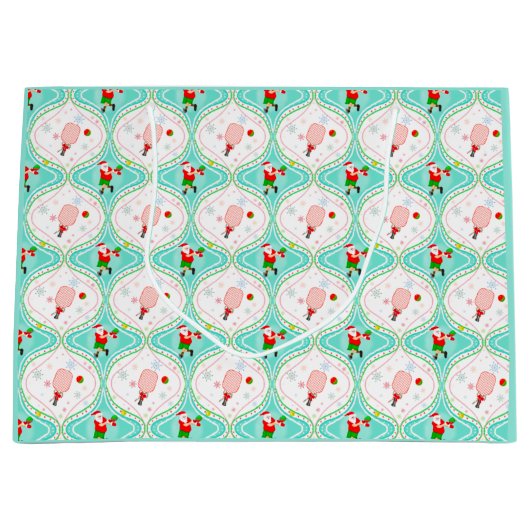 Grand Sac Cadeau Père Noël Noël Pickleball Ogee Motif (Devant)