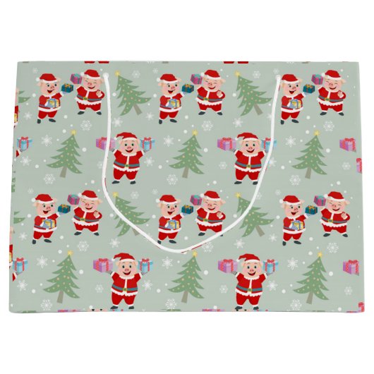 Grand Sac Cadeau Père Noël Pig Giving Motif (Devant)