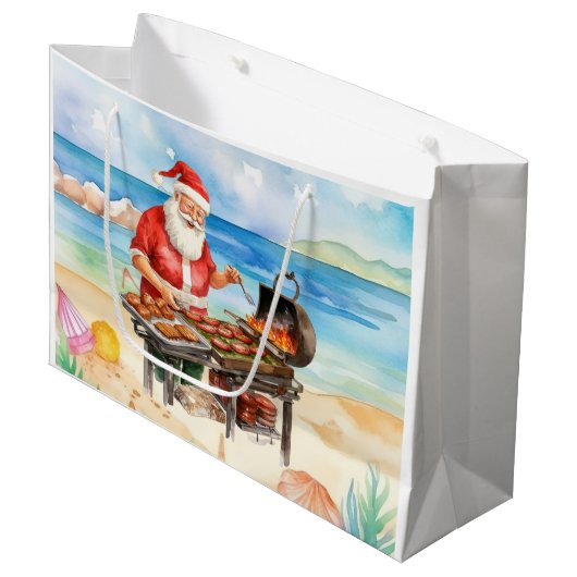 Grand Sac Cadeau Père Noël surfeur Noël i à la plage (Devant Angle)