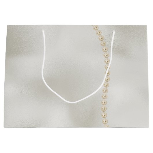 Grand Sac Cadeau Perles White Luxe (Devant)