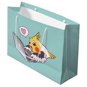 Grand Sac Cadeau Perroquet de dessin mignon d'oiseau de Macbook de