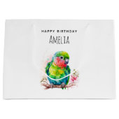 Grand Sac Cadeau Perroquet vert - Bébé mignon Anniversaire (Devant)