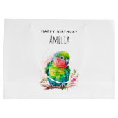 Grand Sac Cadeau Perroquet vert - Bébé mignon Anniversaire (Dos)