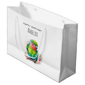 Grand Sac Cadeau Perroquet vert - Bébé mignon Anniversaire (Devant Angle)