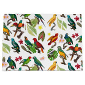 Grand Sac Cadeau Perroquets tropicaux colorés, Feuilles et fleurs (Devant)