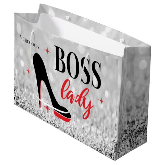 Grand Sac Cadeau Personalisé Rouge Bas Stiletto Talon Boss Lady (Devant Angle)