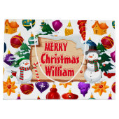 Grand Sac Cadeau Personalize Merry Christmas Snowmen Large Gift Bag (Dos)