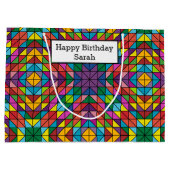 Grand Sac Cadeau Personalize Name Quilt Pattern Happy Birthday (Dos)