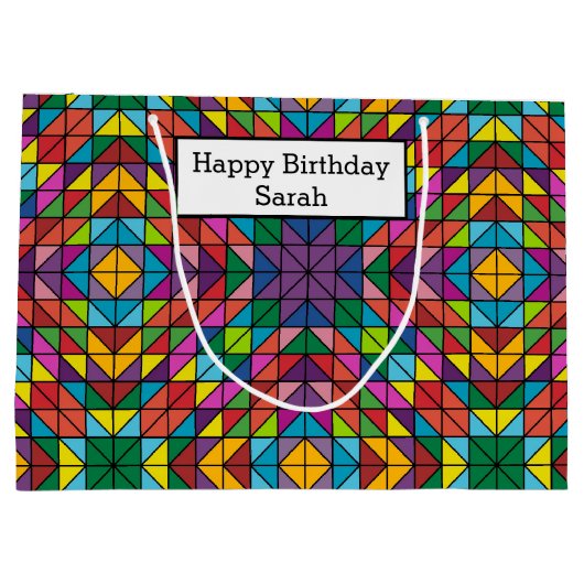 Grand Sac Cadeau Personalize Name Quilt Pattern Happy Birthday (Dos)