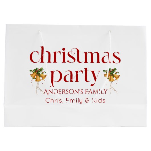 Grand Sac Cadeau Personalized Christmas Party Red Retro Typography (Dos)
