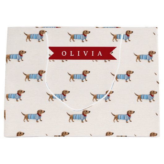 Grand Sac Cadeau Personalized Preppy Cute Dachshund Dog Pattern (Devant)