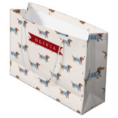 Grand Sac Cadeau Personalized Preppy Cute Dachshund Dog Pattern (Devant Angle)