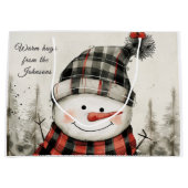 Grand Sac Cadeau Personalized Snowman Winter Hug Family Name (Devant)
