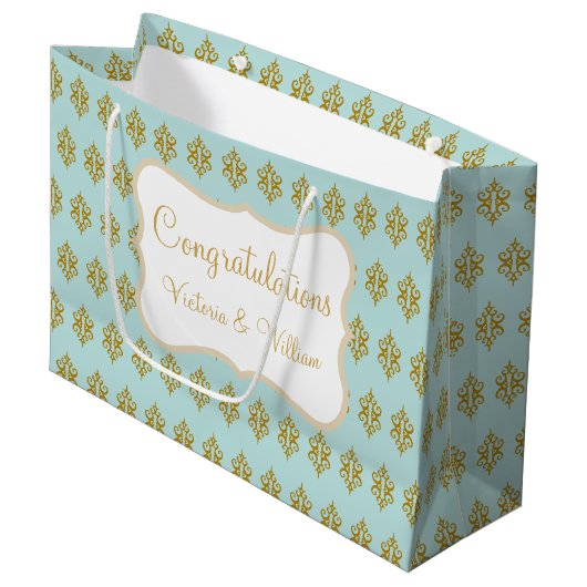 Grand Sac Cadeau Personalized Wedding Aqua Lace Gift Bag (Devant Angle)