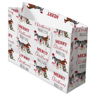 Grand Sac Cadeau Personnalisé Animaux de Noël amusants Chapeaux de