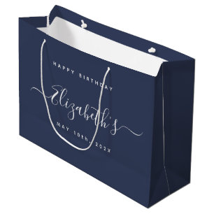 Grand Sac Cadeau Personnalisé Anniversaire Bleu et Blanc
