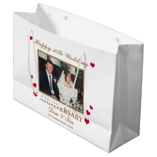 Grand Sac Cadeau Personnalisé Joyeux 10e anniversaire Mariage Blanc