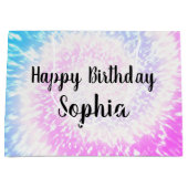 Grand Sac Cadeau Personnalisé Nom Joyeux Anniversaire Tie Dye Hippy (Devant)