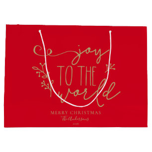 Grand Sac Cadeau Personnalisé Rustic Joyeux Noël Nom de famille