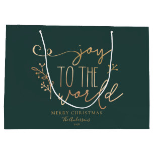 Grand Sac Cadeau Personnalisé Rustic Joyeux Noël Nom de famille