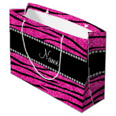Grand Sac Cadeau Personnaliser le nom neon rose chaud parties scint (Dos Angle)