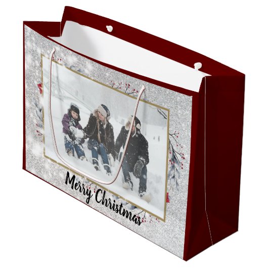 Grand Sac Cadeau Personnaliser Photo Merry Christmas Wreath (Devant Angle)