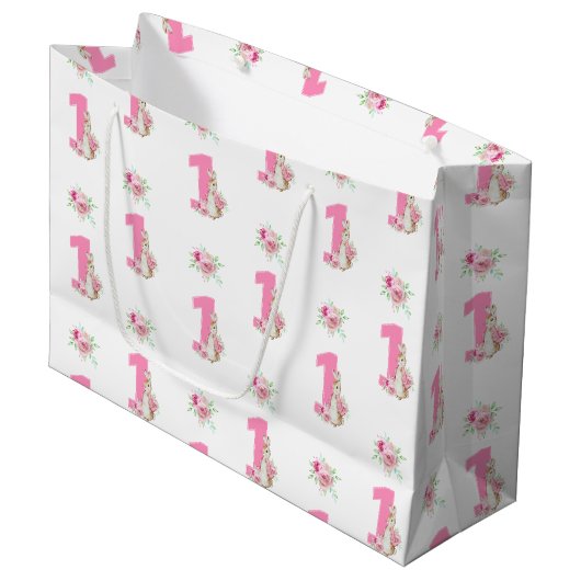 Grand Sac Cadeau Peter Rabbit | Premier anniversaire rose (Devant Angle)