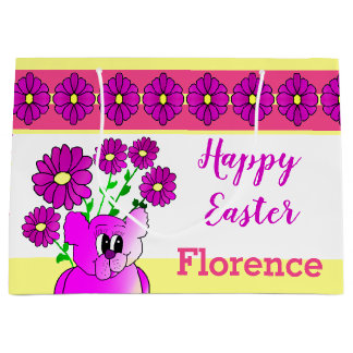 Grand Sac Cadeau Petit Ours Aux Fleurs