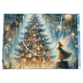 Grand Sac Cadeau Petite fée de Noël dans une forêt enchantée (Devant)