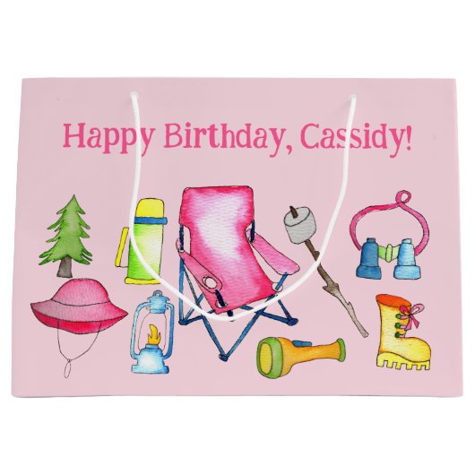 Grand Sac Cadeau Petite Fille Camping Thème Personnalisé (Devant)