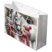 Grand Sac Cadeau Petite fille et son cheval Noël rustique (Devant Angle)