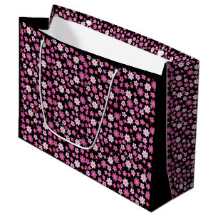 Grand Sac Cadeau Petites fleurs roses Motif C10 Black BG
