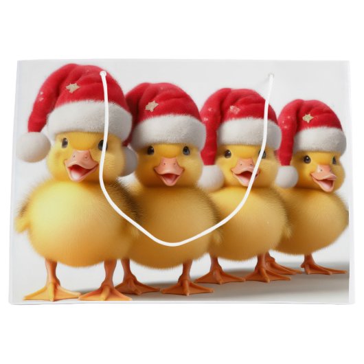Grand Sac Cadeau Petits canards mignons avec chapeaux santa (Devant)