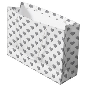 Grand Sac Cadeau Petits Coeurs Gris Béton Symétrique sur Blanc