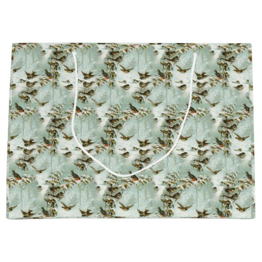 Grand Sac Cadeau Petits oiseaux dans la neige (Devant)