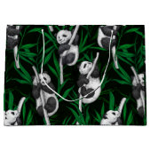 Grand Sac Cadeau Petits panda sur vert foncé (Devant)