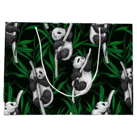 Grand Sac Cadeau Petits panda sur vert foncé (Dos)