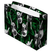 Grand Sac Cadeau Petits panda sur vert foncé (Dos Angle)