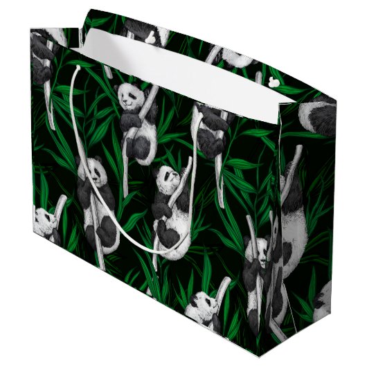 Grand Sac Cadeau Petits panda sur vert foncé (Dos Angle)
